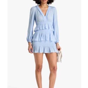 Maje Tiered Crepe de Chine Mini Dress – Light Blue (Size 34)